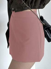 DAZY Women Solid Color Side Slit Shorts, All Season Summer,Skorts - Dusty Pink - View 2