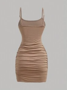 SHEIN Girlism 少女 3 件套 黑色、黑白、卡其色针织贴身褶皱腰迷你连衣裙，百搭休闲日常穿着，夏季 - 彩色 - 查看 5