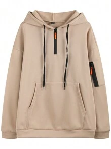 Manfinity Homme 男士纯色长袖连帽运动衫，带口袋，休闲日常穿着