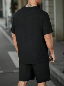 Manfinity Homme Plus Size Men's Solid Color Crew Neck Short Sleeve T-Shirt And Shorts 2 Pieces Set - Grey - View 2