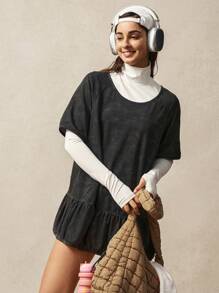 VARSITIE Women Round Neck Short Sleeve Simple Casual Short Sporty Dress - Black and White - View 5