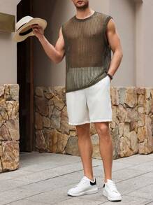 Manfinity RSRT Conjunto de top y pantalones cortos de unicolor y calado para hombre - Multicolor - Ver 3