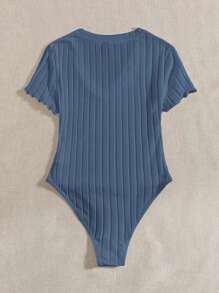 SHEIN EZwear Women Knitted Crew Neck Bodysuit - Blue - View 2