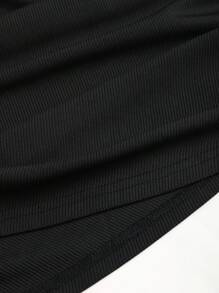 SHEIN Unity 女士纯色翻领无袖休闲迷你连衣裙 - 黑色 - 查看 3