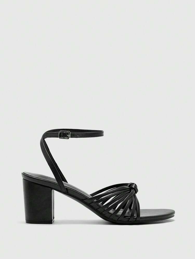 CUCCOO BIZCHIC Women's Shoes With Multi-Strap Decor, Chunky Heel, Round Toe, Casual Comfortable Elegant Chic Sexy Luxury Black High-End PU Leather Upper, Sandals, Slides For Party, Date Night, Commuting For Valentine's Day Spring Shoes Spring Break Easter