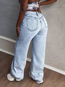 SHEIN Slayr Jeans anchos casuales y sueltos con diseño de bolsillos para mujer
