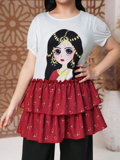 Camiseta casual de manga corta para niñas durante el Ramadán