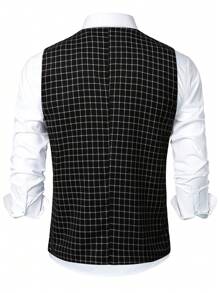 Manfinity Mode Chaleco sin mangas casual con botones y estampado de cuadros para hombres de Manfinity Mode, para uso diario, regalo para novios