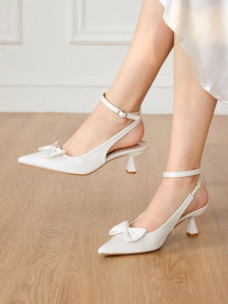 CUCCOO HITCHD Zapatos de tacón alto de punta fina con lazo de satén blanco, zapatos elegantes y casuales para fiesta, cita, boda