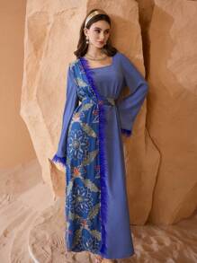 Al Najma 女士优雅亮片刺绣宽松毛绒针织连衣裙，适合日常穿着和派对，阿拉伯连衣裙