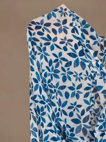 Aveloria Rosie 花卉雪纺印花扭结胸前和镂空腰部设计喇叭下摆长袖女式连衣裙 - 彩色 - 查看 7