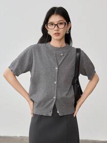 Dazy-Less 2 Pieces Knitted Vest Sweater & Cardigan Set For Women Old Money - Grey - View 7