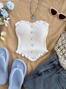 Soleia Women's Solid Color Front Button Casual Camisole Knit Top,Going Out Top - White - View 4