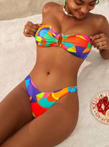 Swim Vcay Conjunto de bikini estampado colorido para mujer, para vacaciones de verano en la playa