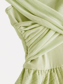 SHEIN Girlism Teenage Girls' Plain Off Shoulder Crossed V-Neck Ruched Waist A-Line Layered Ruffles Solid Dress, Suitable For Outing & Party - Green - View 4