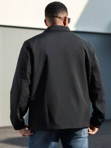 Manfinity Homme Plus Size Men Casual Slogan Print Jacket, Grunge, Fall - Black - View 2