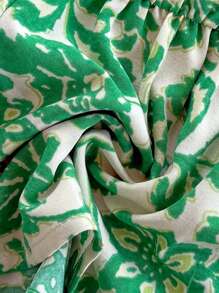 Soleia Women's All-Over Print Casual Vacation Green And White Cap Sleeve Blouse Spring Top