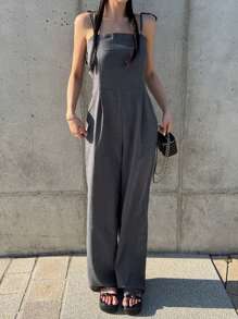 DAZY Women's Solid Color Casual Loose Strap Jumpsuit For Women Lounge Sets For Women - Grey - View 8