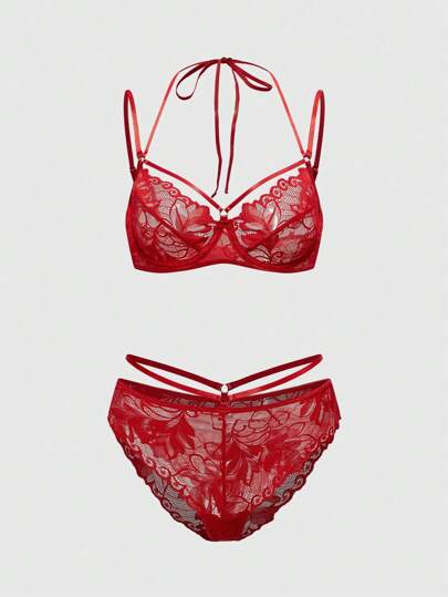 Romantic Lace Underwire Lingerie Bra And Panty Set For Women