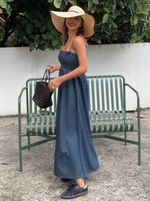 DAZY 女士修身吊带牛仔连衣裙，适合假日度假穿着