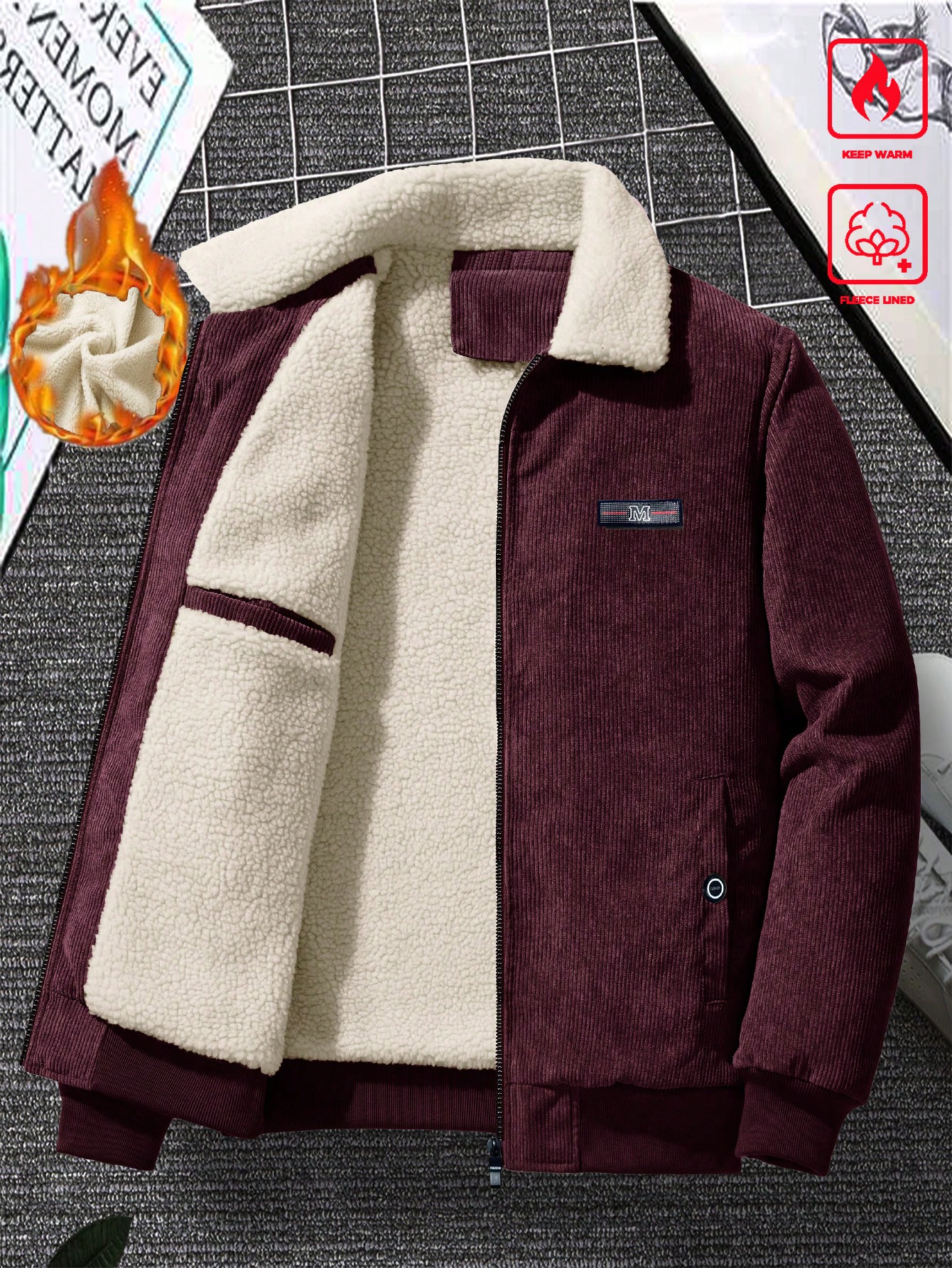 معطف رجالي فضفاض مبطن بالحرارة للخريف والشتاء