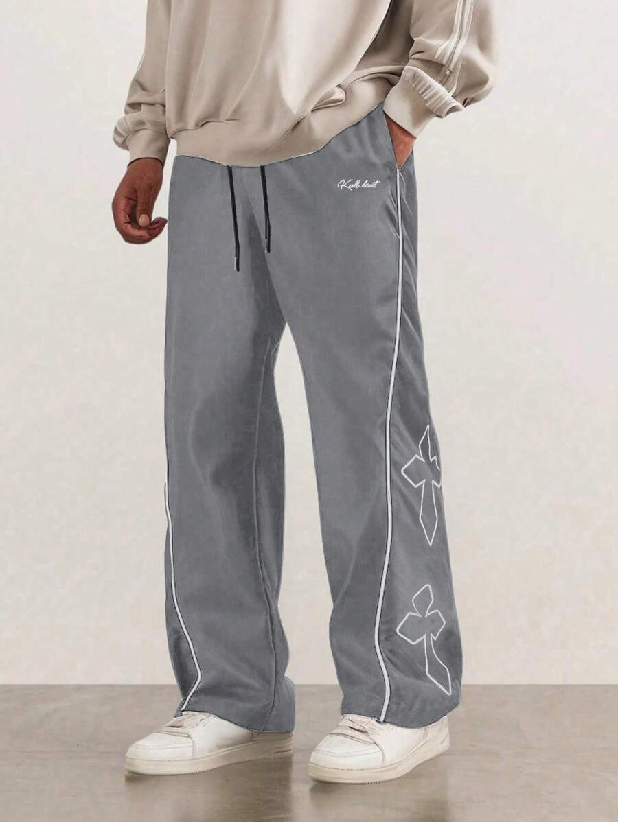 Manfinity Hypemode Men's Cross Pattern Pocket Drawstring Waist Casual Pants - Grey - View 1