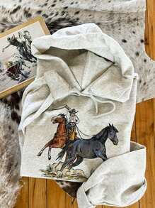 SHEIN EZwear Plus Size Animal Print Long Sleeve Sweatshirt, Casual Everyday Wear Pullover Fall - Grey - View 1