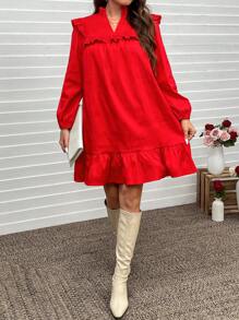 SHEIN LUNE Valentijnsdag rode jurk met ruches in grote maten, lente, Valentijnsdag, Valentijnscadeaus, Valentijnsoutfit, San Valentin, Mardi Gras, Mardi Gras-outfit, Chinese Nieuwjaarsoutfit/CNY-jurk, outfits voor leraren voor vrouwen, zwangerschapsjurk voor fotoshoot, festival zomer boho oud geld