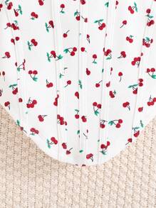 SHEIN Leap Crew Young Girl Summer Cute Ditsy Floral Pattern Square Neck Fitted Tank Top - White - View 5