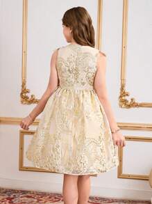 Girls' Ruffles Embroidered Organza Princess Dress, Elegant Formal Party Dress, Tween Girl Princess Costume - Gold - View 2