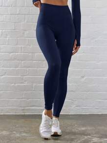 Musera Sport Ribbed High Waist Contour Activewear Leggings, Padel, Tennis, Pickleball Gym Fitness - Navy Blue - View 2