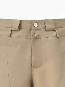 Manfinity Roghcode Pantalones casuales de corte holgado y unicolor para hombres - Caqui - Ver 4
