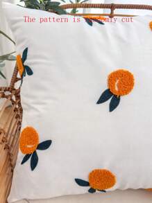 1pc Orange Embroidered Pillow Cover, 100% Polyester, Zipper Closure, No Filling, Suitable For Living Room, Bedroom And Dining Room Decor - Multicolor - View 5