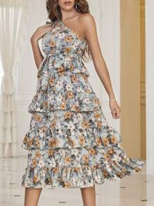 Modelyn 法式无袖不对称肩收腰修身女式连衣裙