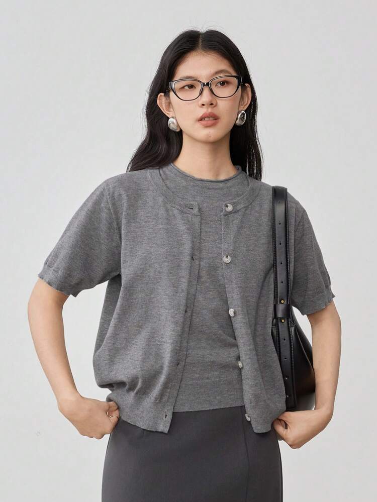2 Pieces Knitted Vest Sweater & Cardigan Set For Women Old Money