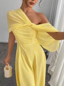 Rafferiza Vestido elegante de unicolor para mujer con chal, para primavera y verano - Amarillo - Ver 7