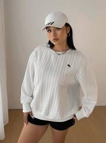 Flirla Plus Size Women's Knight Print Long Sleeve Loose Fit Sweatshirt