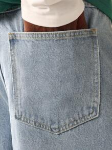 SUMWON Carpenter 牛仔短裤优质工装纽扣按扣覆盖设计宽腿宽松夏季滑板街头服饰节日时尚牛仔短裤