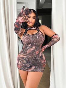 4pcs Plus Size Mesh Sexy Lingerie Set, Wireless Bodysuit - Multicolor - View 5
