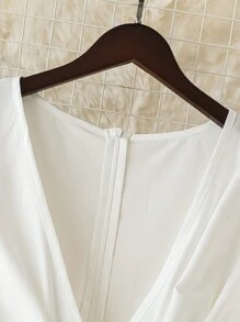 SHEIN LUNE New Elegant Chic Minimalist Balloon Sleeve Jumpsuit Women, V-Neck Cinched Waist Long Wide Leg Pleated Pants