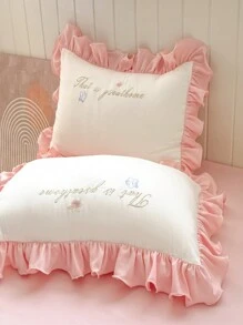 Floral Letter Pattern Bedding Set, Minimalist & Fresh For Home Use,Fall Decor,Autumn Decor,Room Decor