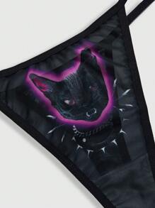 ROMWE Grunge Punk 时尚朋克黑猫网眼丁字裤 - 彩色 - 查看 2