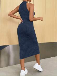 SHEIN Essnce Women Plain Sleeveless Simple Fitted Ribbed Casual Dress Long Bodycon Dress Bodycon Dresses New In Dresses Knit Dress Women Clothing Dresses