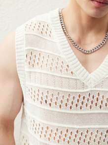 Claim Dot 男士纯色 V 领无袖镂空休闲针织背心 - 彩色 - 查看 2