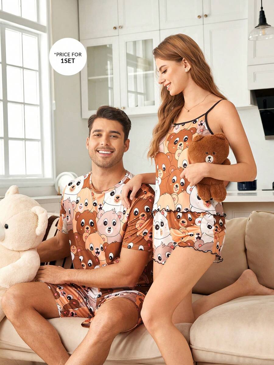 Cute Panda Print Matching Pajama Set For Couples - Multicolor - View 1