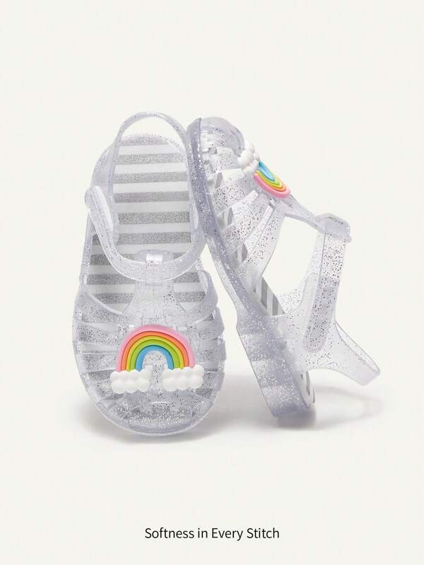 Cozy Pixies 1 Pair Multicolor Fashionable Versatile Cute Transparent Crystal Princess Sandals, Soft & Comfortable Beach Shoes For Babies