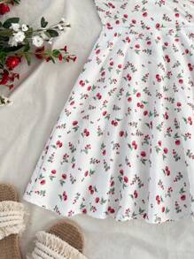 Soleia 女士樱桃印花交叉露背迷你连衣裙，适合度假、音乐节、波西米亚风、约会和下午茶 - 彩色 - 查看 7