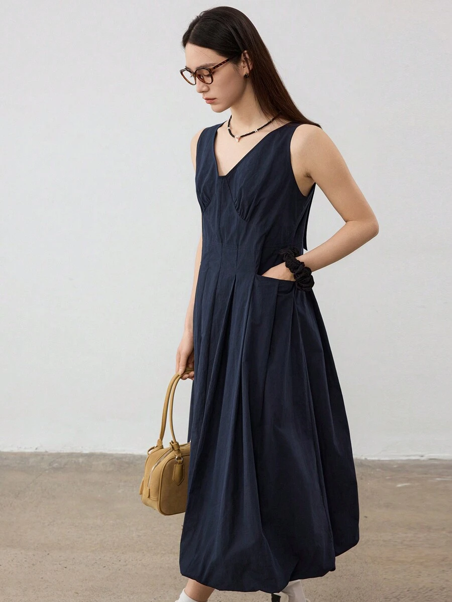 Dazy-Less Midi-Kleid im engen Bodycon-Stil mit V-Ausschnitt und taillierter Passform, für Business-Lässig, Sonntagskleid für Damen