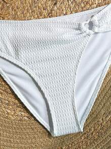 SHEIN Teen Girl White Textured Halter Crop Top & Ruched Triangle Tankini 2 Pieces Swimwear Set - White - View 5