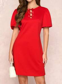 SHEIN Clasi Women's Butterfly Petal Sleeve Valentine's Day Dress Festival